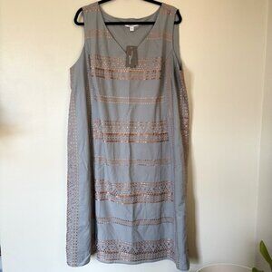 NWT J. Jill Gray and Gold Embroidered Dress Size 2X